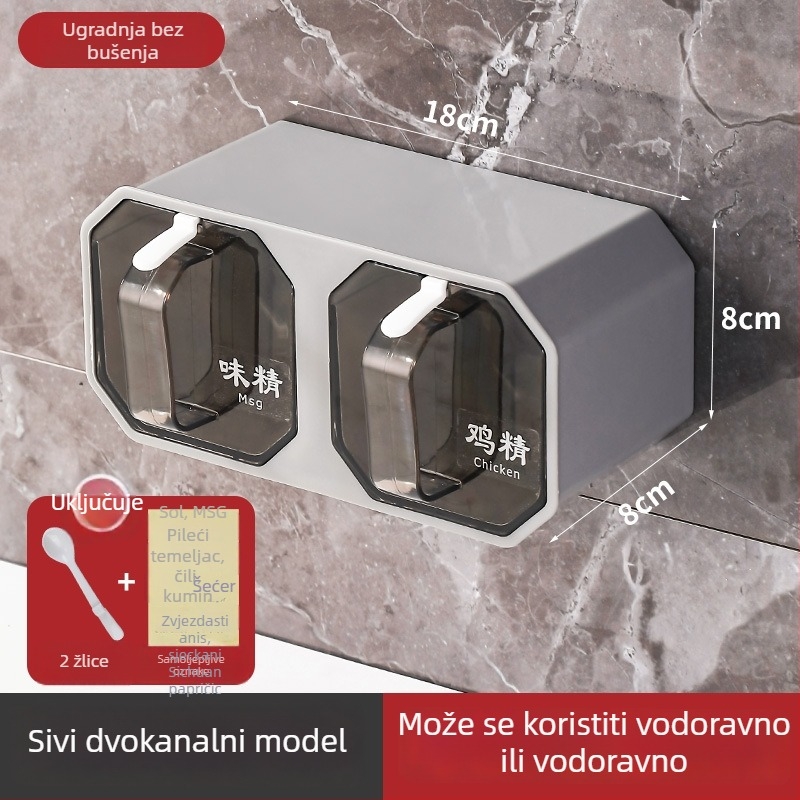 Plastični zidni organizator za začine s ladicom za pohranu soli i MSG, set posuda za začine, skandinavski stil
