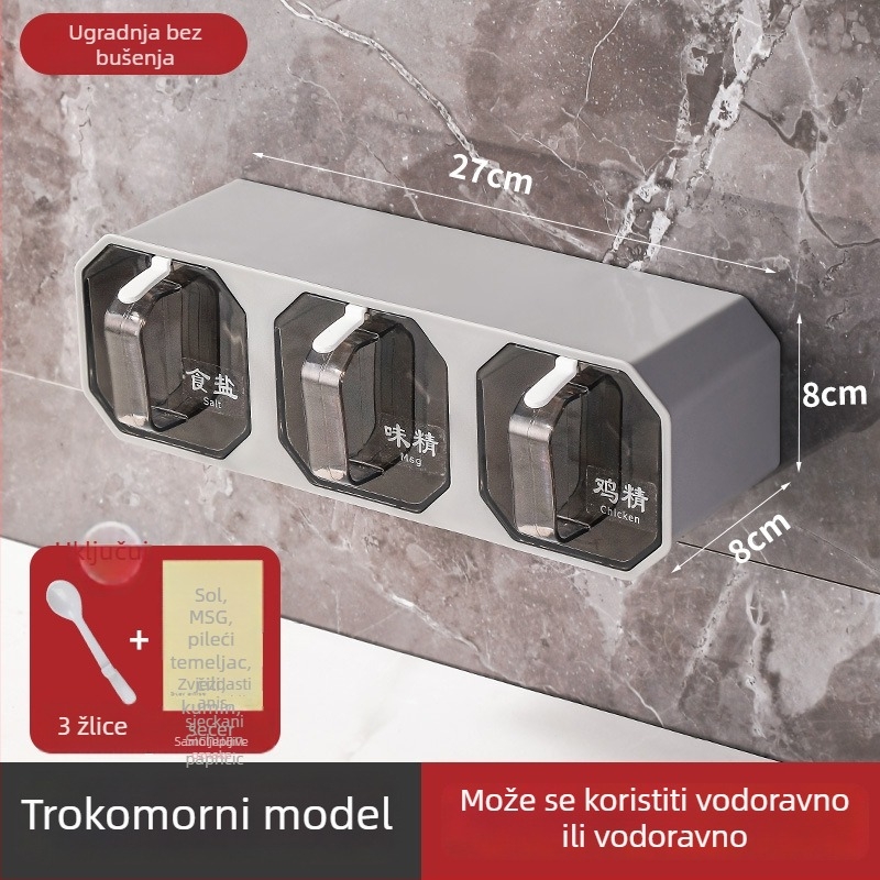 Plastični zidni organizator za začine s ladicom za pohranu soli i MSG, set posuda za začine, skandinavski stil
