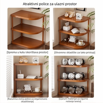 Trokutni kutni kuhinjski stalak, podni stalak, bambus, višeslojni, višenamjenski