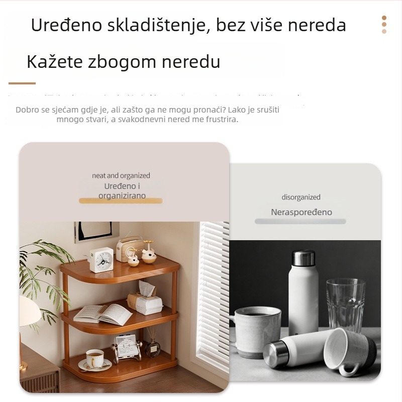 Trokutni kutni kuhinjski stalak, podni stalak, bambus, višeslojni, višenamjenski