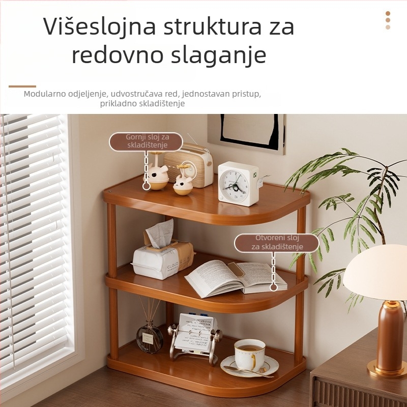 Trokutni kutni kuhinjski stalak, podni stalak, bambus, višeslojni, višenamjenski