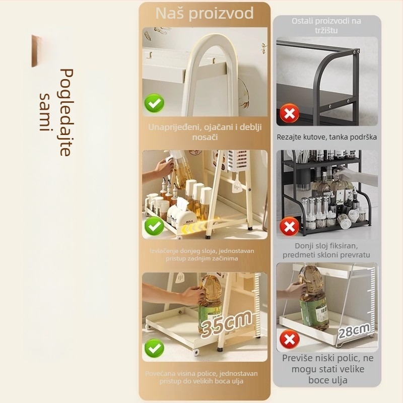 Stalak za začine s izvučnim skladištem – karbonsko-čelični, bez bušenja, višeslojni organizator, držač soli — Fengtuo