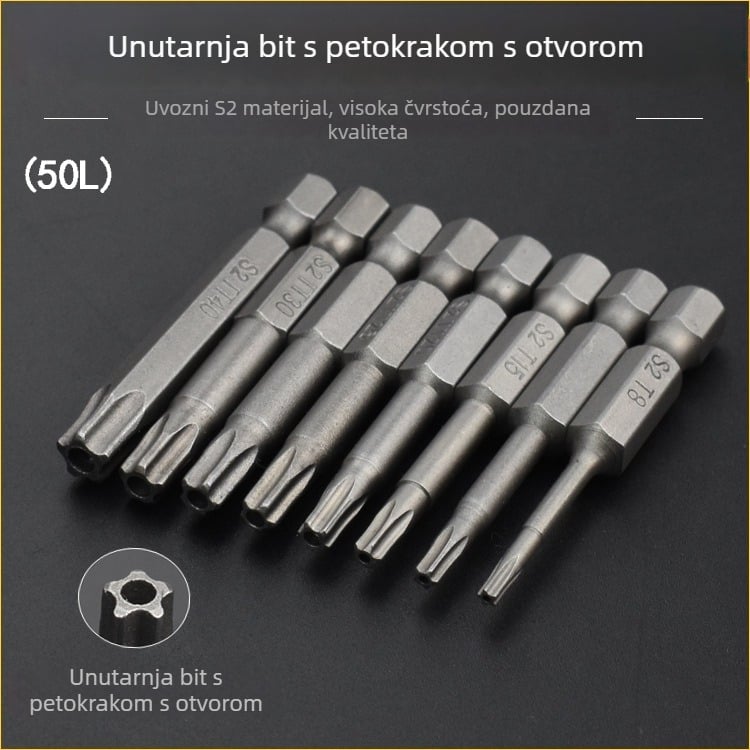 Magnetski odvijački bit, S2 legura čelika, Plum Blossom glava, 3-10 mm, TT8-TT40