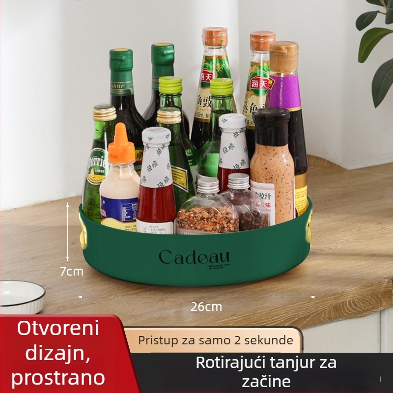 Okretni stalak za začine na kuhinjskom pultu – plastični, bez montaže, za sol i sojin umak, okretni spremnik za skladištenje
