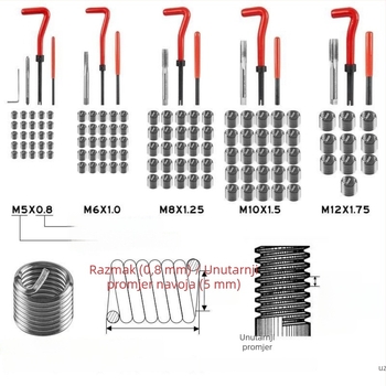 Set alata za popravak navoja svjećice, 131 komada, karbid, metrički format