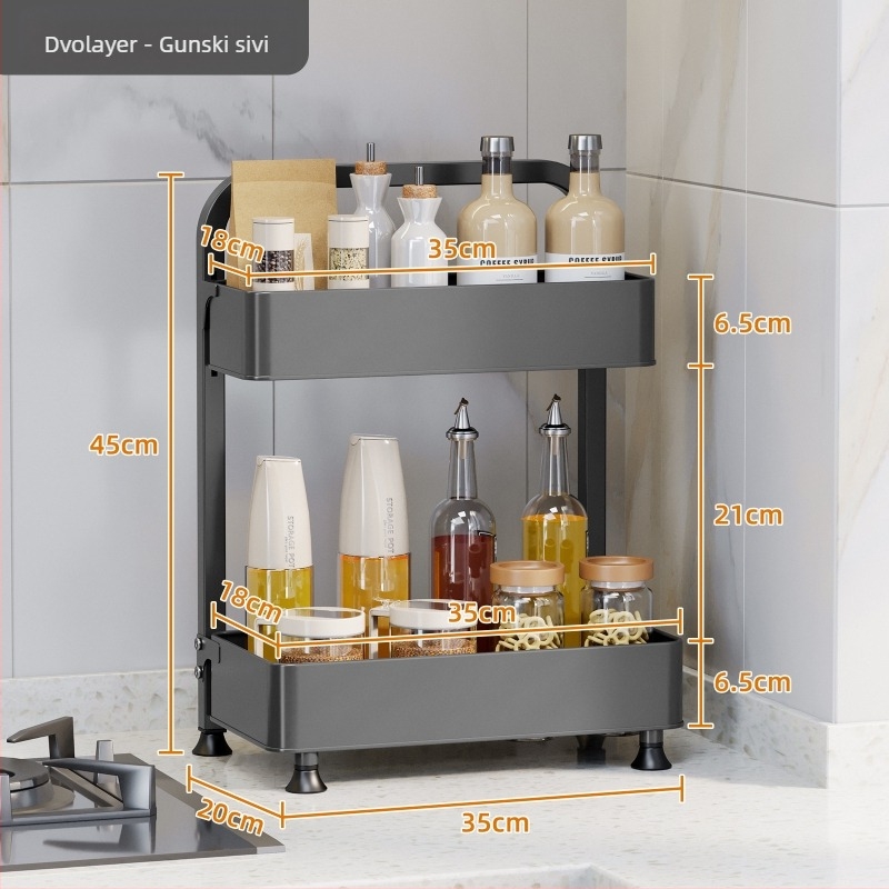 Xinyue Karbonsko-čelični uski odvojivi stalak za začine na kuhinjskoj ploči, višeslojni, bez bušenja