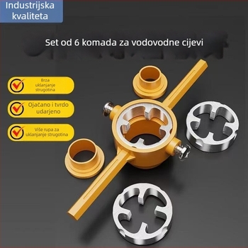 6-dijelni set za vodovodne navoje na plastične cijevi, ručni alat za rezanje navoja i ključ za navoje, navoj 1 inč
