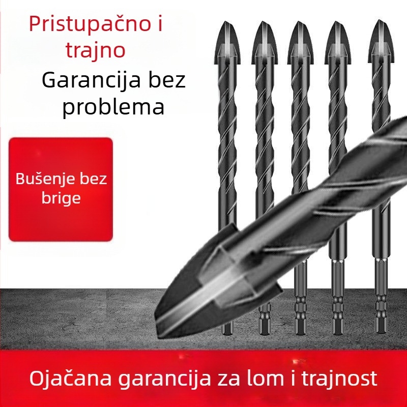 Križno ekscentrično bušilno sjemeni, volframova legura, četiri navoja, za bušenje rupa u staklu, keramičkim pločicama, zidovima i glaziranim pločicama
