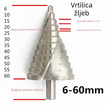 Pagoda svrdlo sa korakom 6–55 mm, za nehrđajući čelik i drvo, konični bušač s kobaltnim legurom