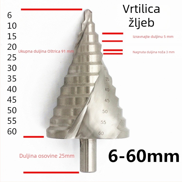 Pagoda svrdlo sa korakom 6–55 mm, za nehrđajući čelik i drvo, konični bušač s kobaltnim legurom