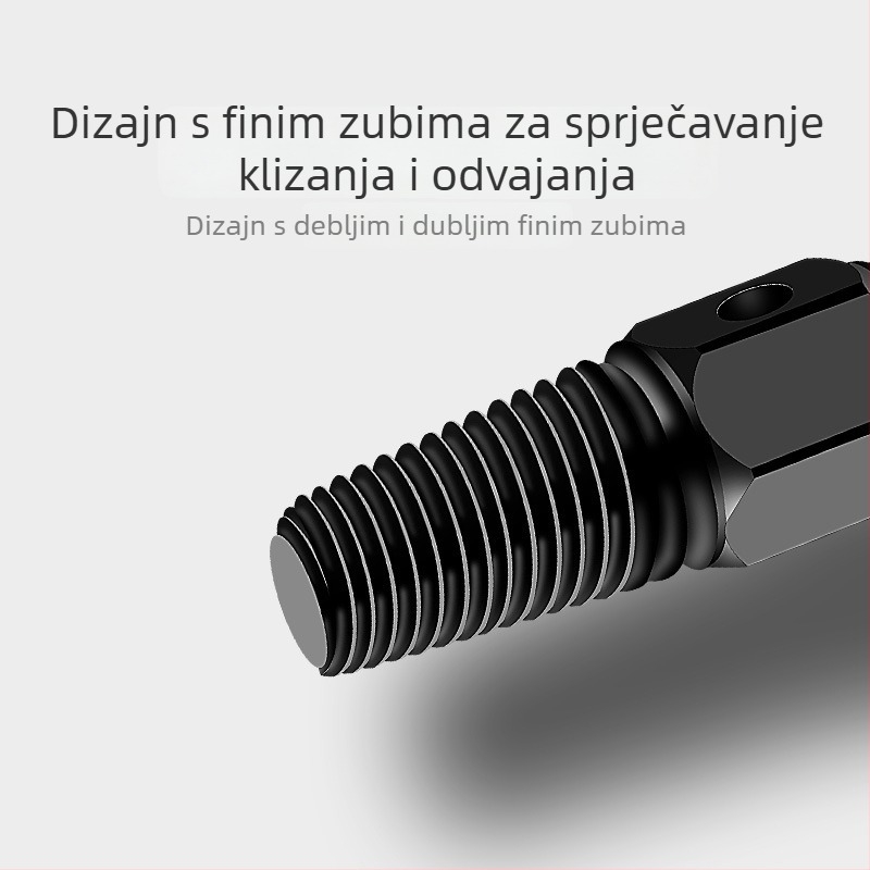 Dvostranični izvlačivač slomljenih navoja — alat za izvođenje slomljenih vijaka, slavina i vodovodnih cijevi, kompatibilan s obrnuto navojem