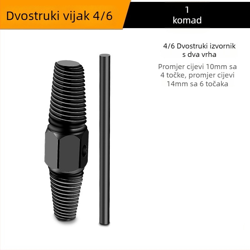 Dvostranični izvlačivač slomljenih navoja — alat za izvođenje slomljenih vijaka, slavina i vodovodnih cijevi, kompatibilan s obrnuto navojem