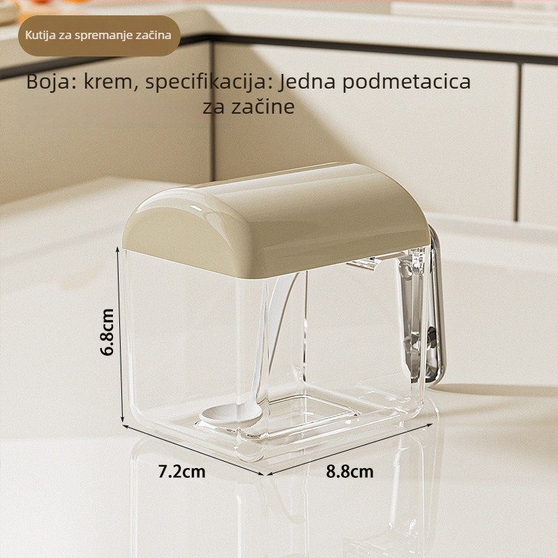 Zidna plastična kutija za začine sa žličicom — zatvorena posuda za čvrste začine
