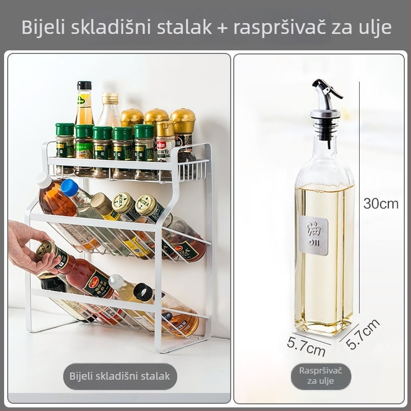 Metalni stalak za začine za kuhinjski pult, okrugli dizajn, etnički stil, skladište začina, bez montaže