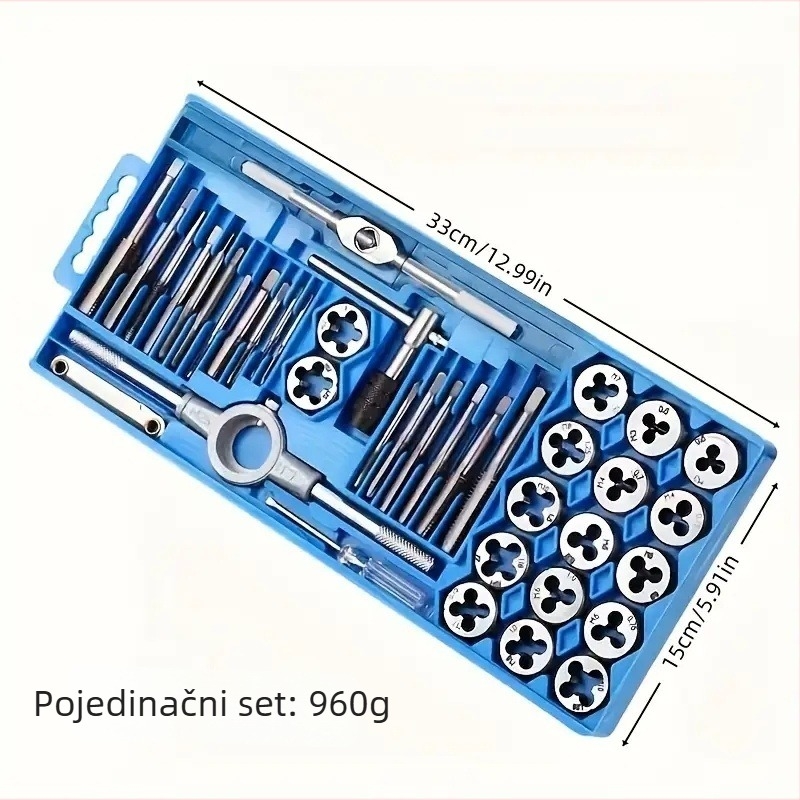 Hazat 40-dijelni set Tap and Die od ugljičnog čelika s držačem Tap Wrench