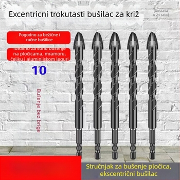 Križno ekscentrično svrdlo, volframov spoj, četverostrani, trokutasti vrh, za staklo, keramičke pločice, zidove i vitrificirane pločice