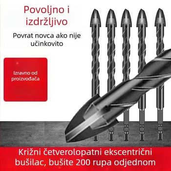Križno ekscentrično svrdlo, volframov spoj, četverostrani, trokutasti vrh, za staklo, keramičke pločice, zidove i vitrificirane pločice