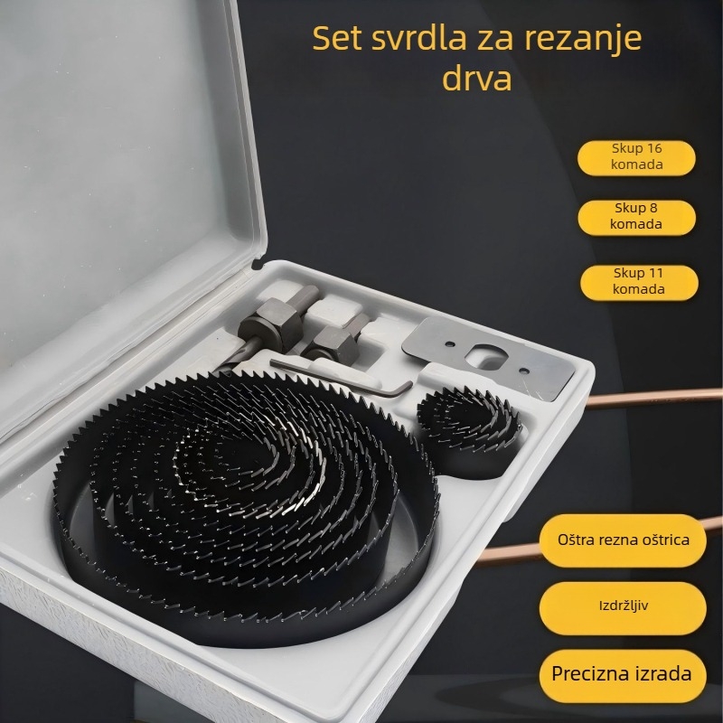 Set za bušenje rupa u drvu – Višenamjenski alat za bušenje i proširivanje rupa na drvenim pločama i gips kartonu