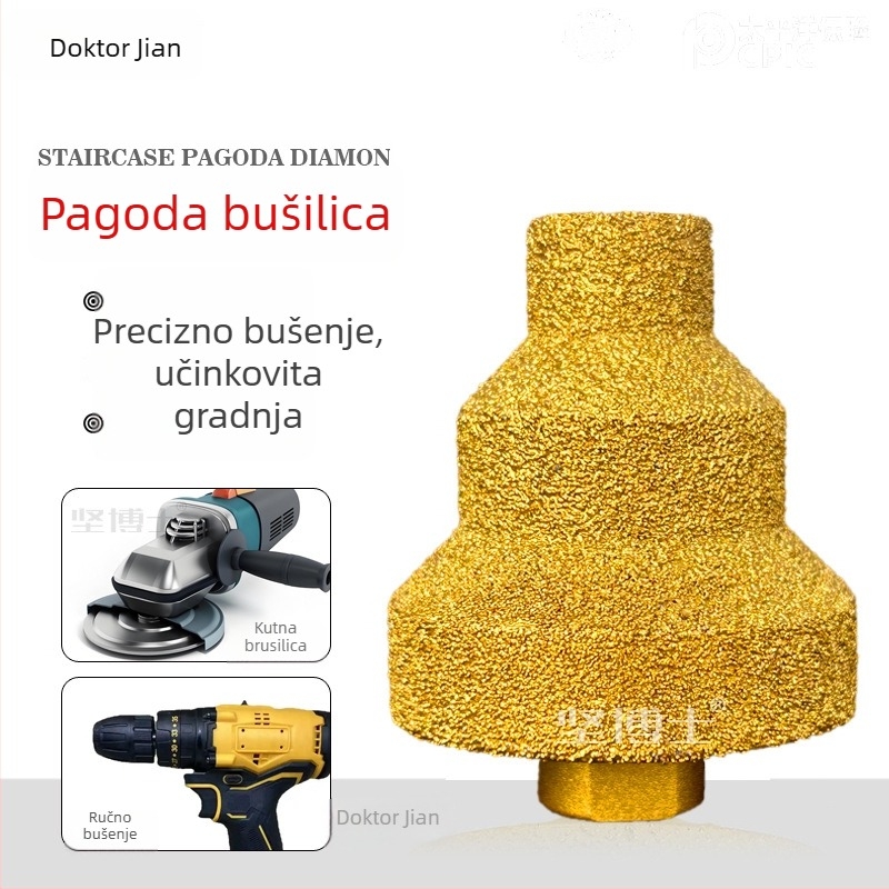 Dr. Jian dijamantna pagoda bušilica, trostupanj proširivač rupa, zaobljeni rubovi, pločice i kamen