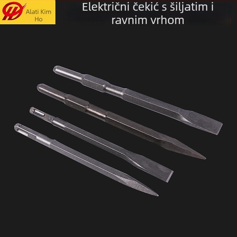Električni čekić s četverokutnom držačem, dlijeto s četiri kanala, okrugla ručka, prorezni vrh