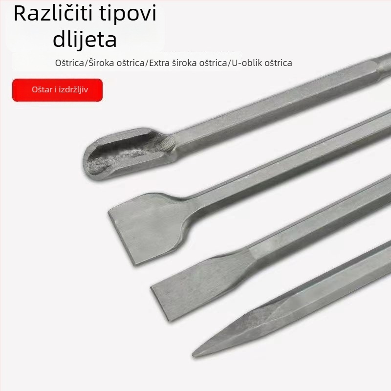 Električni čekić s četverokutnom držačem, dlijeto s četiri kanala, okrugla ručka, prorezni vrh