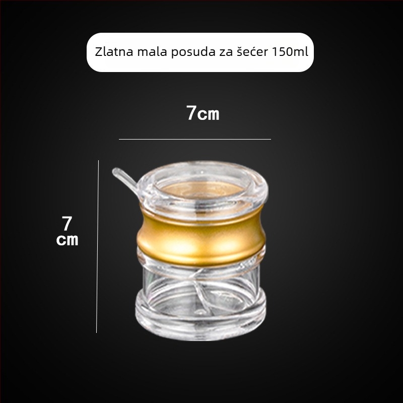 Akrilni spremnik za začine s žlicom za kuhinju – spremanje čvrstih začina, otisnut logo, mogućnost prilagodbe, modern minimalistički stil.