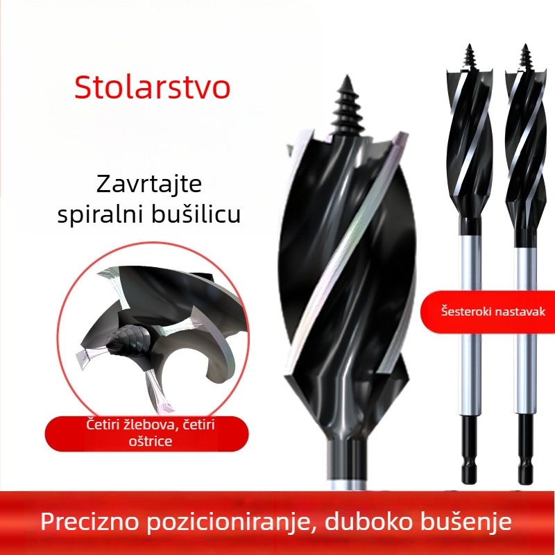Rich rock Vrtalo za drvo za otvore brava na vratima, četiri utora, četiri oštrice, produženi otvorivač rupa za bravu na vratima, promjer oštrica 10–25 mm