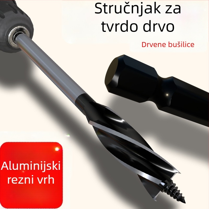 Rich rock Vrtalo za drvo za otvore brava na vratima, četiri utora, četiri oštrice, produženi otvorivač rupa za bravu na vratima, promjer oštrica 10–25 mm