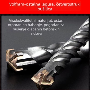 Bušilica za čekić s četverostrukim držačem, križnim dizajnom, četiri žljebova, za beton, glava od krom-čelične legure