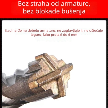 Bušilica za čekić s četverostrukim držačem, križnim dizajnom, četiri žljebova, za beton, glava od krom-čelične legure