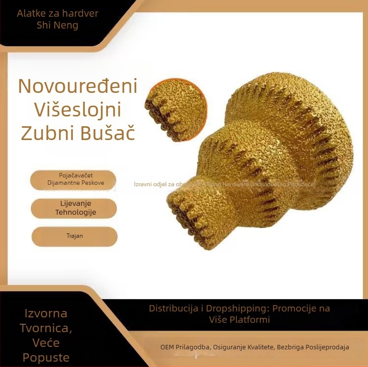 Brazirani bušilica i rezač s dijamantnim zaobljenjem i oblikovanjem za pločice i kamen, nastavak za kutnu brusilicu s glavom od legure