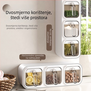 Plastični stalak za začine s više pretinaca — moderan minimalistički dizajn, ugradnja bez bušenja (2023)