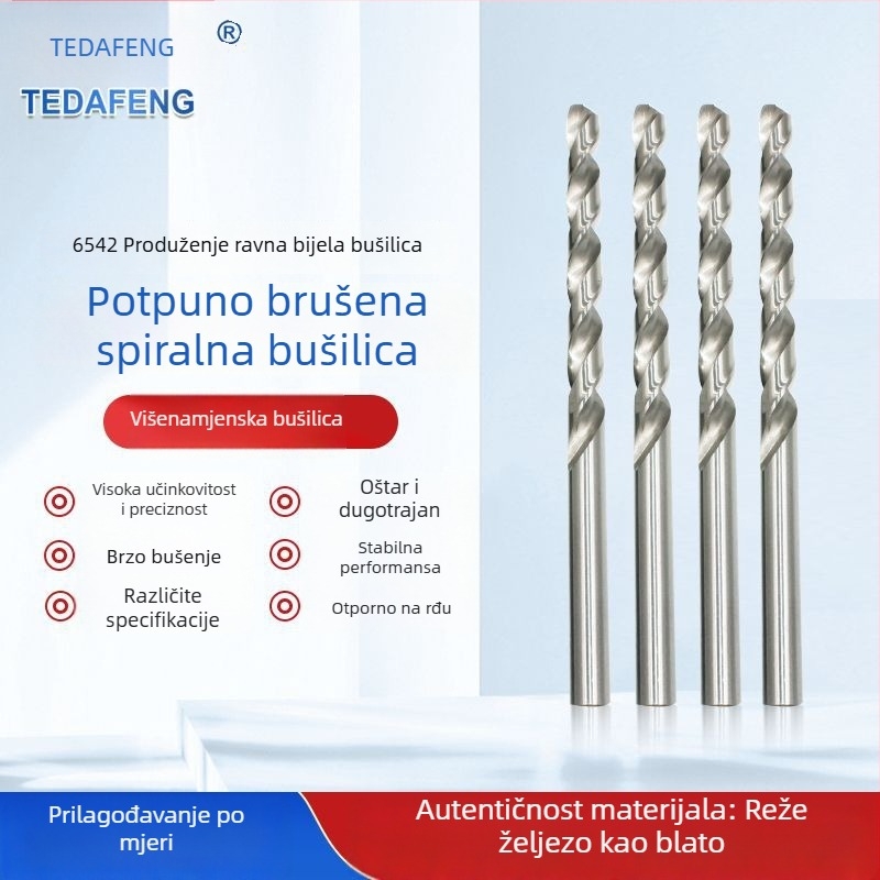 Taodafeng spiralna bušilica HSS 6542, ravna šipka, produžena duljina, za bušenje rupa u nehrđajućem čeliku ploča