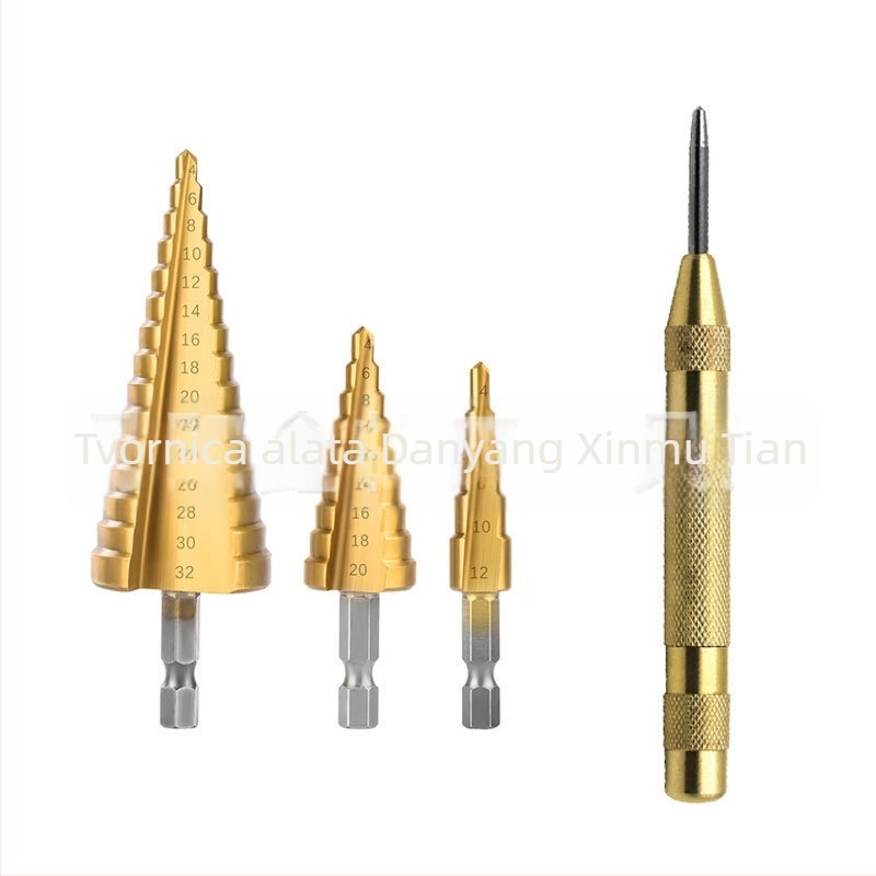 Chengyi Tools Pagoda Bušilica – HSS, ravni žljeb, šesterokutni trn, titan premaz, korak bušilica, otvorivač rupa, set s torbom