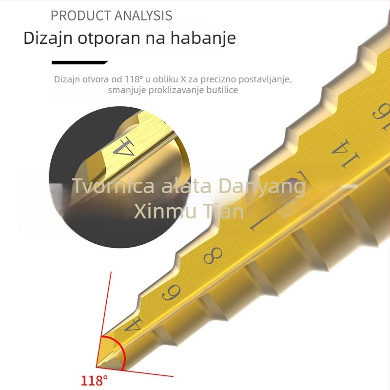 Chengyi Tools Pagoda Bušilica – HSS, ravni žljeb, šesterokutni trn, titan premaz, korak bušilica, otvorivač rupa, set s torbom