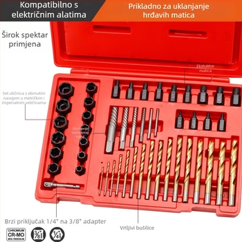 Tuochi 49-dijelni set za vađenje slomljenih vijaka, alat za popravak automobila, alat za obrnuti navoj