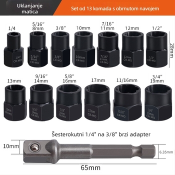 Tuochi 49-dijelni set za vađenje slomljenih vijaka, alat za popravak automobila, alat za obrnuti navoj