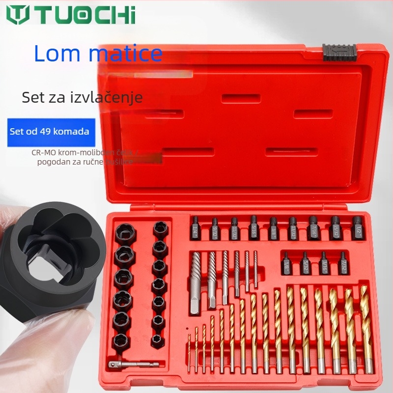 Tuochi 49-dijelni set za vađenje slomljenih vijaka, alat za popravak automobila, alat za obrnuti navoj