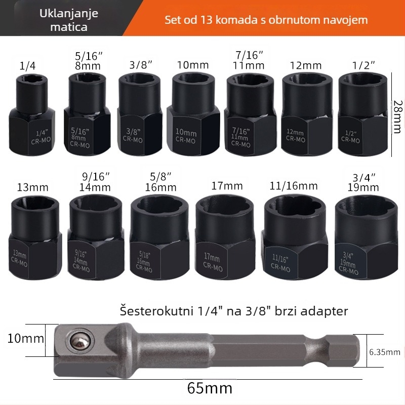 Tuochi 49-dijelni set za vađenje slomljenih vijaka, alat za popravak automobila, alat za obrnuti navoj