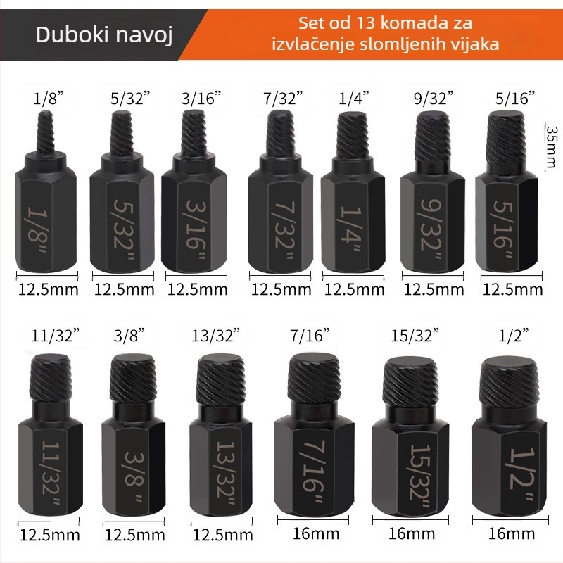 Tuochi 49-dijelni set za vađenje slomljenih vijaka, alat za popravak automobila, alat za obrnuti navoj