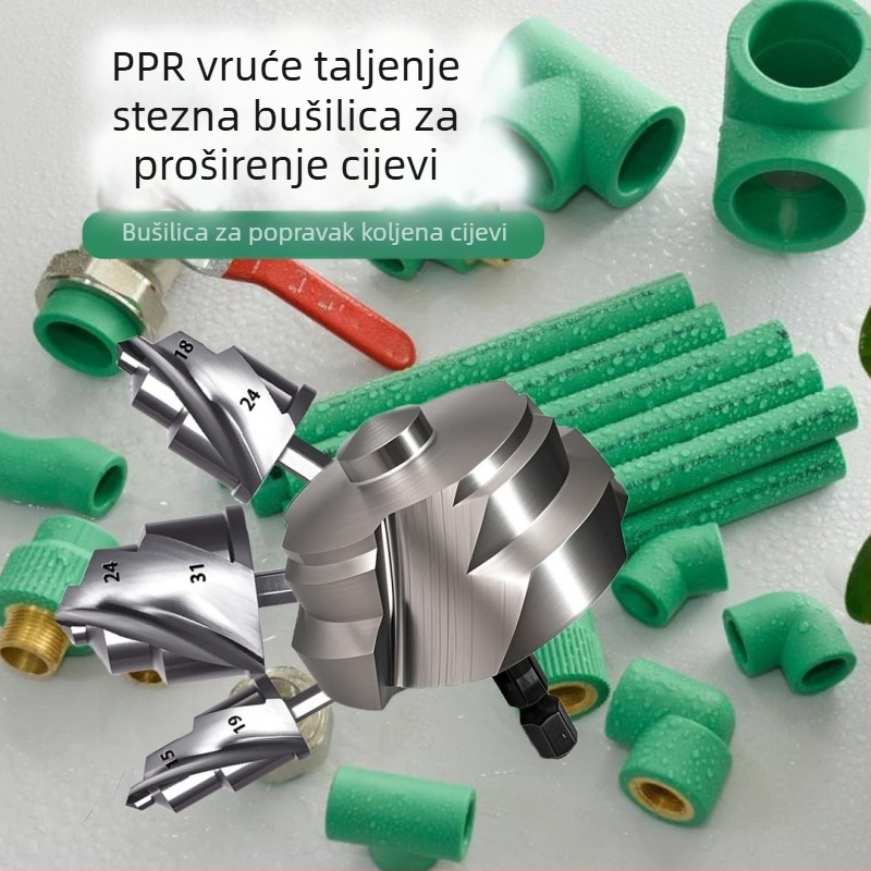 Set bušilica za popravak PPR cijevi sa spiralnim reamerom – alat za popravak curenja, višenamjenski komplet za vodovod