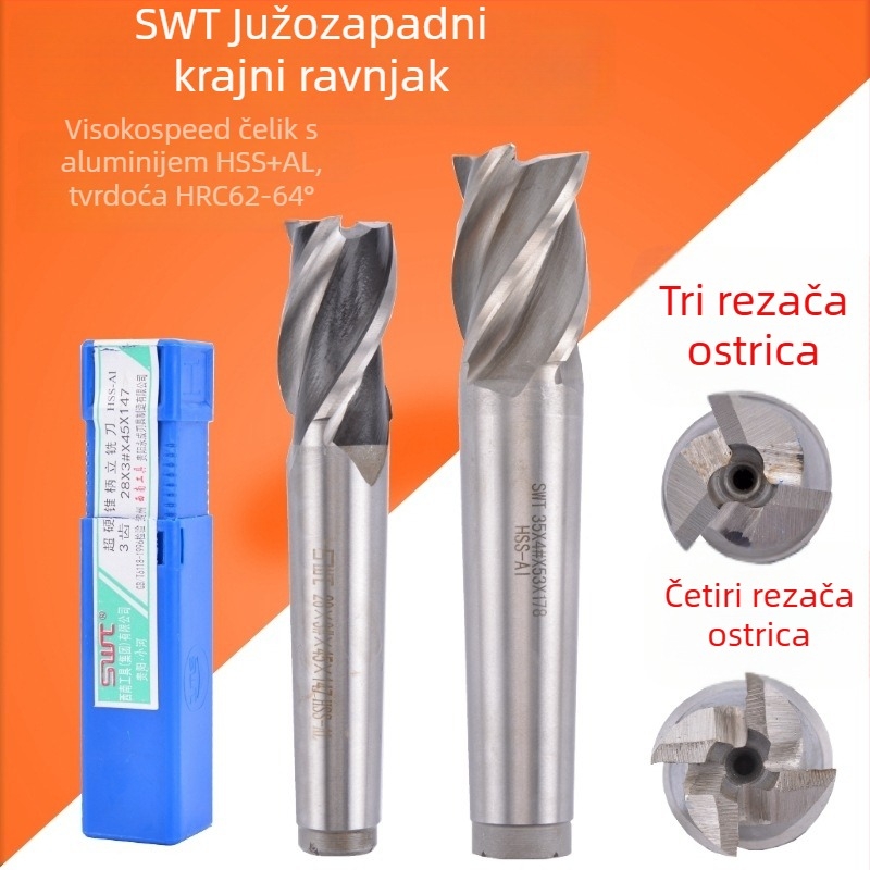 Vertikalna freza s konusnim vretenom, brzo-čelična, 2–4 oštrice, freza za kanale ključev s plosnim dnom