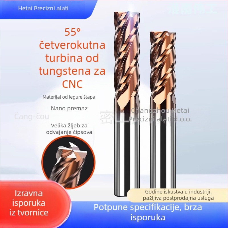 Krajnja freza, 4 oštrice, kut 55°, wolframova legura, za nehrđajući čelik, ravna baza