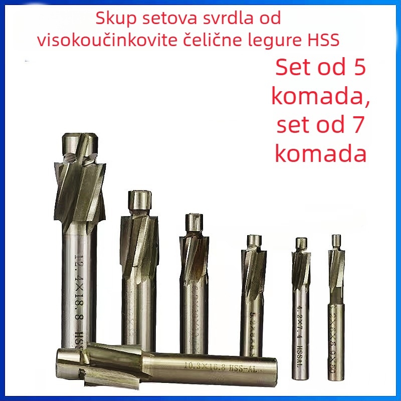 HSS konusna freza, set od 5 kom, za čelik i aluminij, alat s ravnim dnom