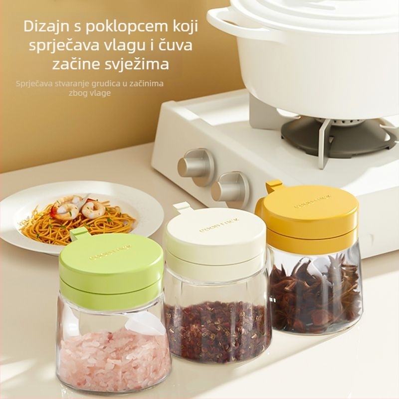 Staklena boca za ulje i solnica sa žličicom, flip-top poklop, otporna na toplinu, kuhinjski set za pohranu začina