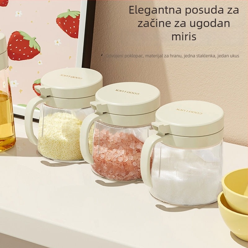 Staklena boca za ulje i solnica sa žličicom, flip-top poklop, otporna na toplinu, kuhinjski set za pohranu začina