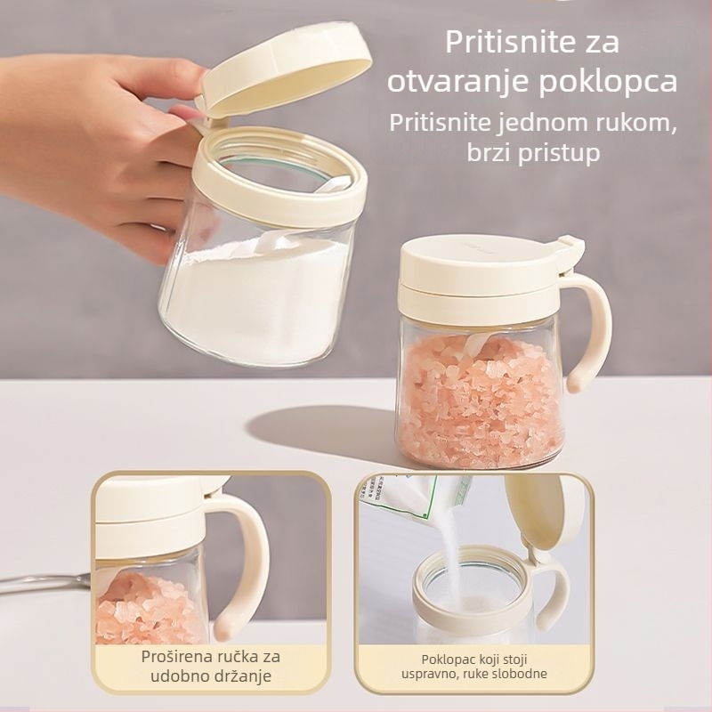Staklena boca za ulje i solnica sa žličicom, flip-top poklop, otporna na toplinu, kuhinjski set za pohranu začina