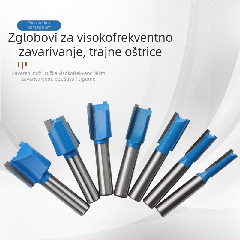 Set freza za drvo, sedam dijelova, ravne freze, s 8 držačima, dvostrano oštrene glave za utore, serija bočnih freza