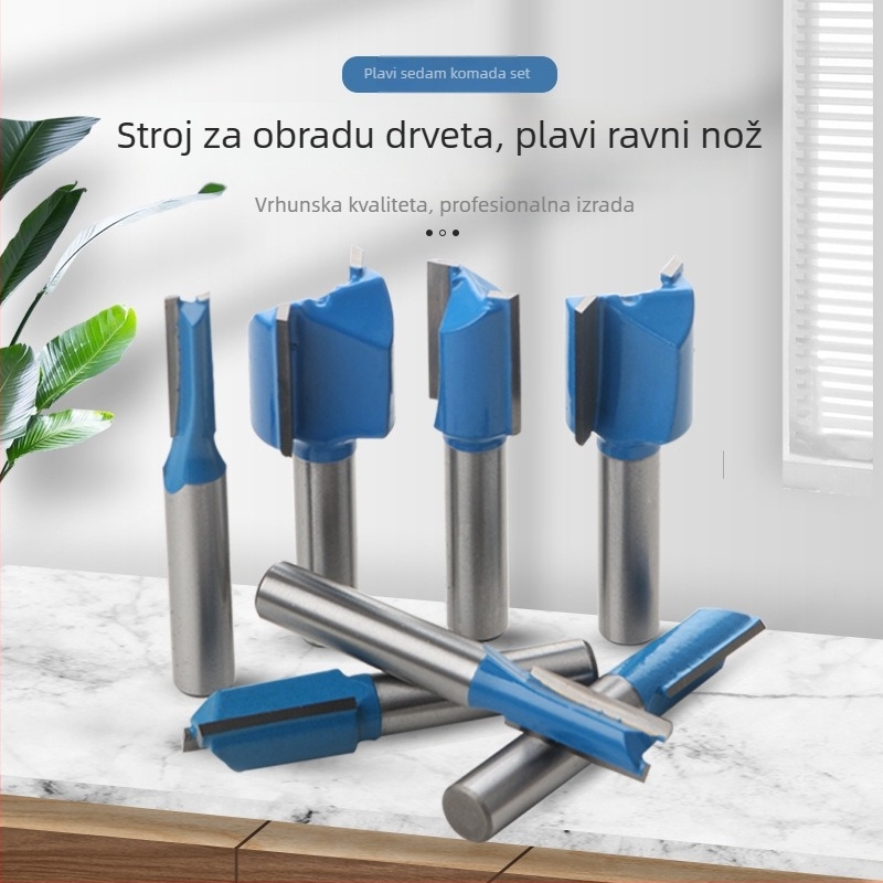 Set freza za drvo, sedam dijelova, ravne freze, s 8 držačima, dvostrano oštrene glave za utore, serija bočnih freza