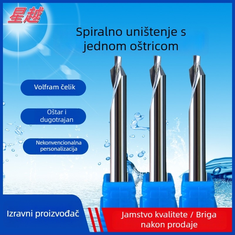 Kombinirana freza od volframa s jednom oštricom, spiralna, 45° kut rezanja, promjer rezanja 1.0–3.175 mm, maksimalna dubina rezanja 1–22 mm